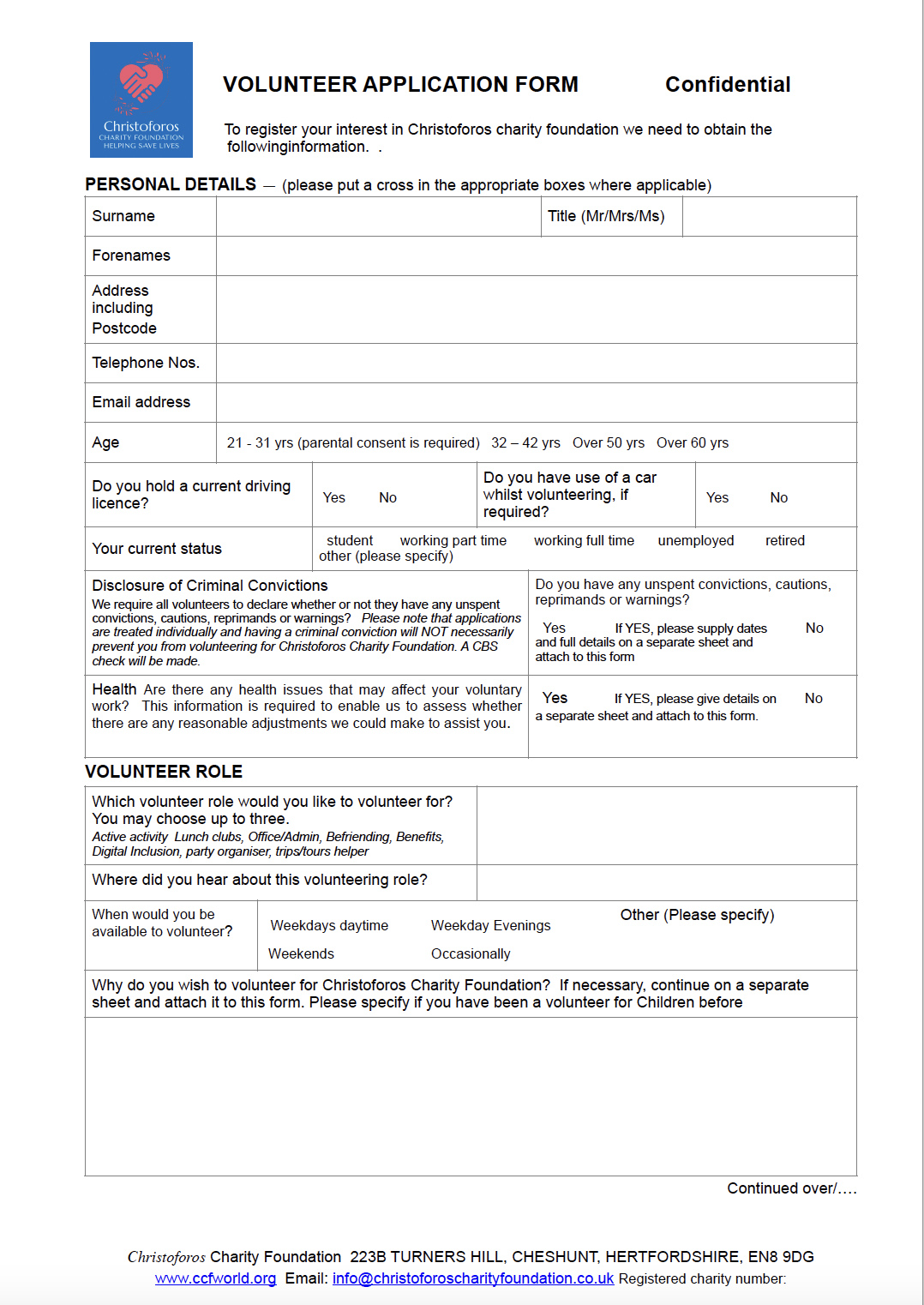 CCF Volunteer Application Form